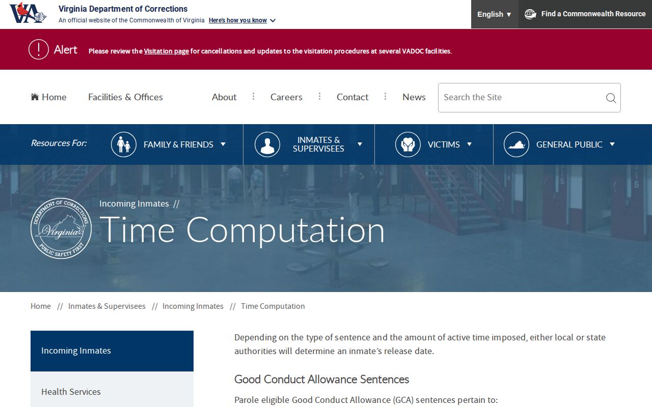 Official VADOC explanation of Carroll County projected release date changes