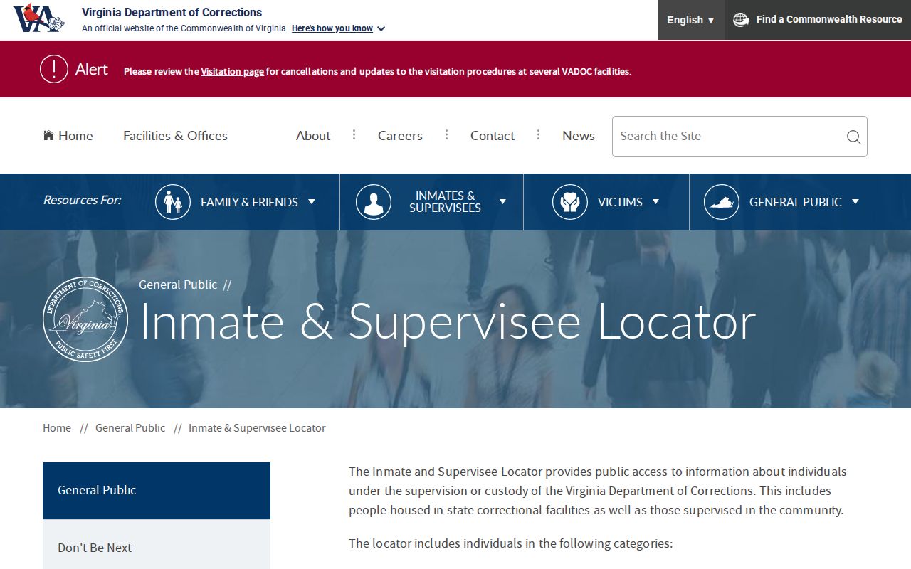 Carroll County parole and probation search fields in the VADOC locator
